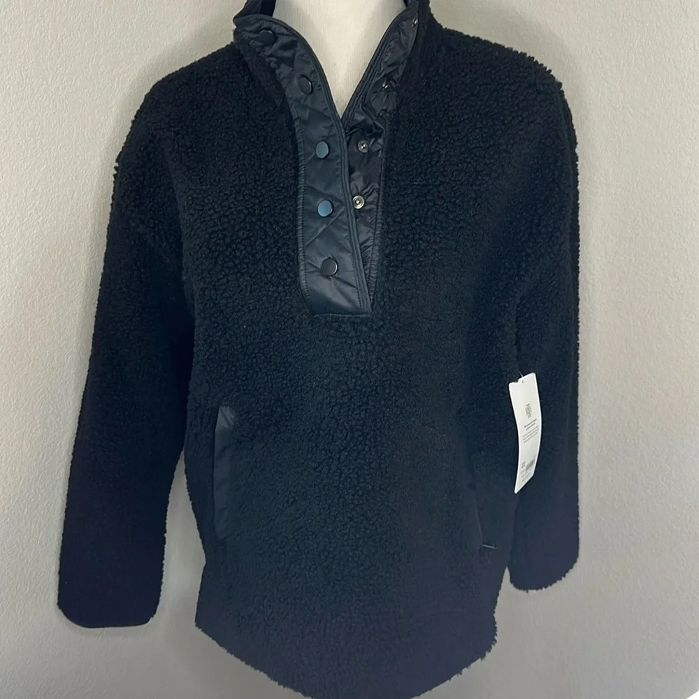 🆕 Athleta cozy Sherpa snap sweatshirt black size medium - Picture 2 of 12